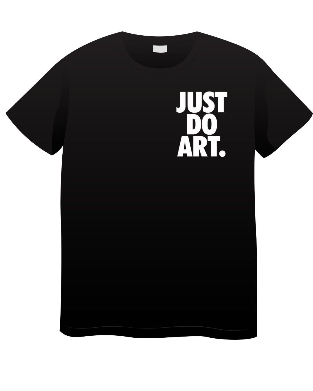 playera negra con diseño "just do art" en letras blancas
