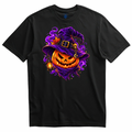 Playera negra calabaza bruja con linterna de Halloween
