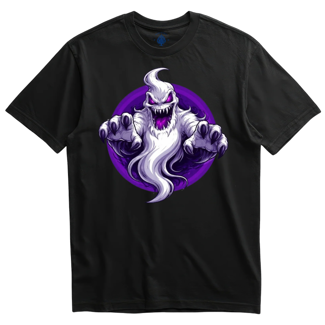 Playera negra fantasma aterrador morado de Halloween