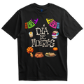 Playera negra letras de hueso Día de Muertos con ofrenda