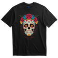 Playera negra calavera de azúcar con corona de rosas