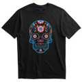 Playera negra calavera floral turquesa