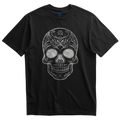Playera negra calavera plateada con mariposa