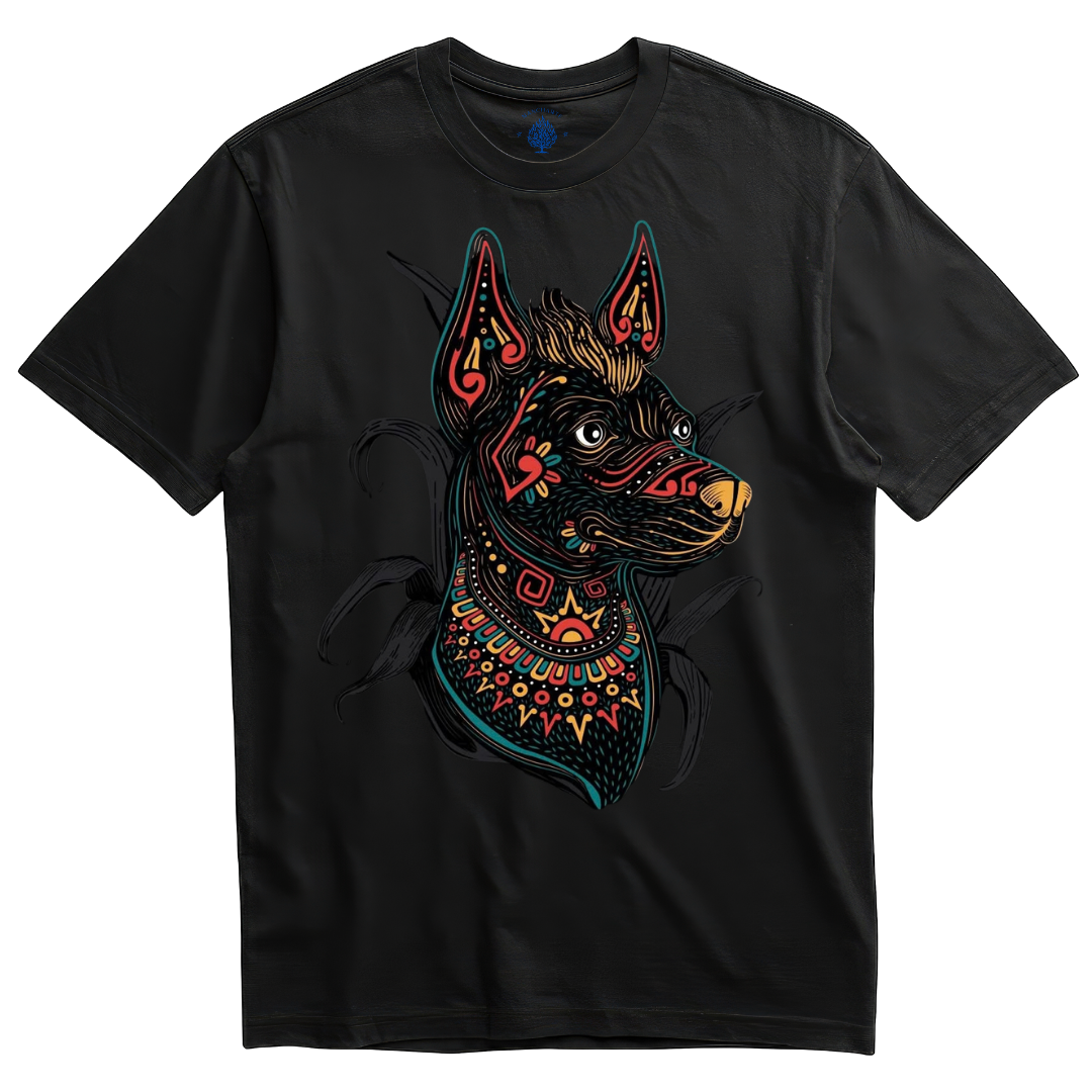 Playera negra Xoloitzcuintle prehispánico Día de Muertos