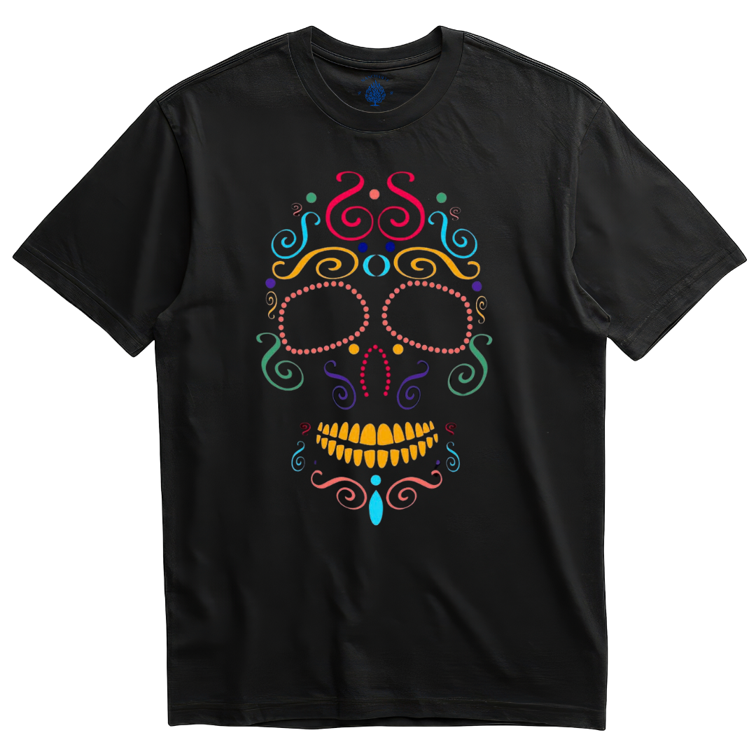 Playera negra calavera filigrana multicolor