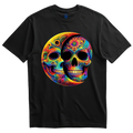 Playera negra calaveras luna psicodélica arcoíris
