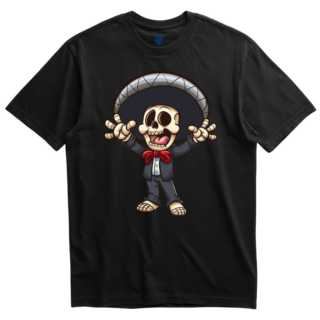 Playera negra esqueleto mariachi alegre Día de Muertos