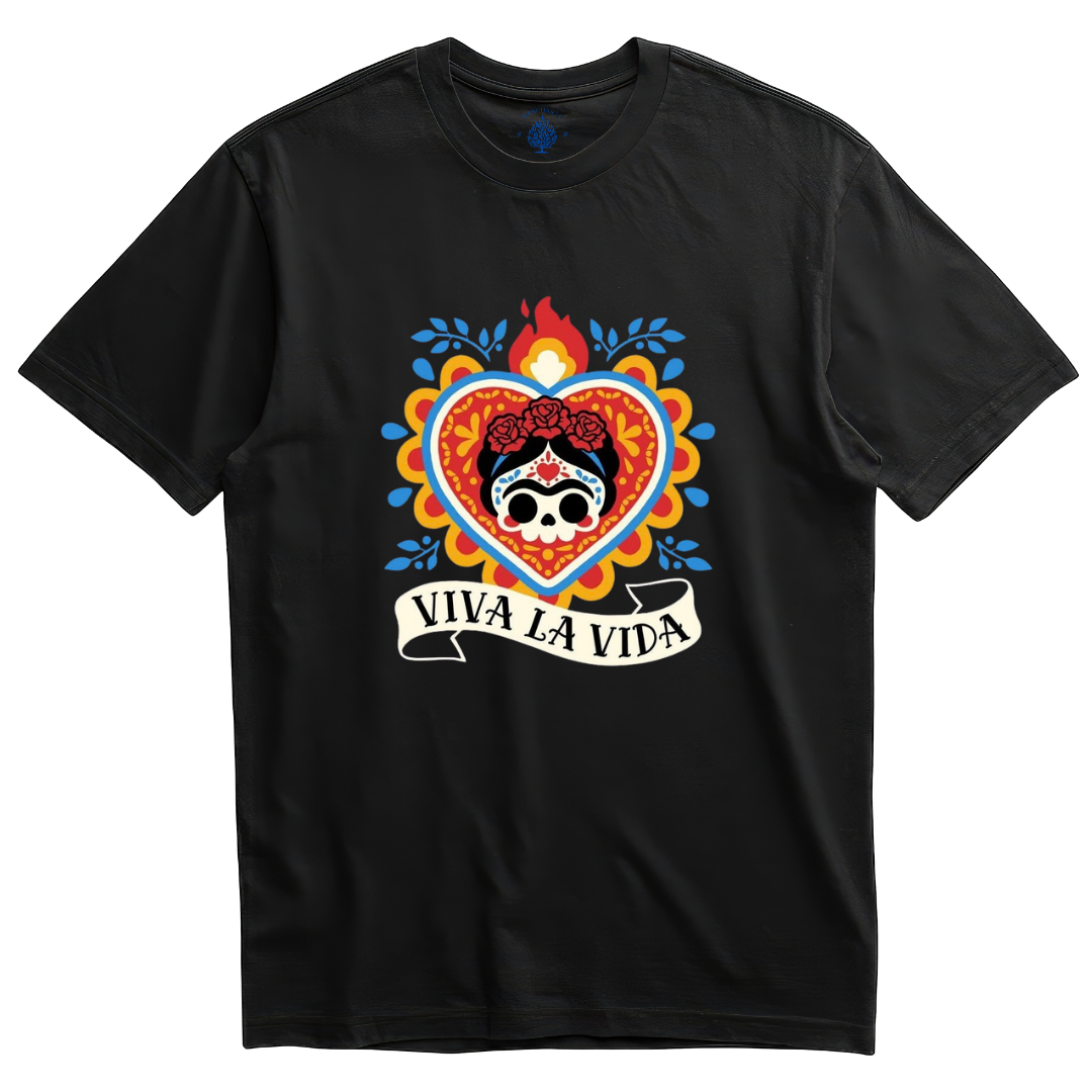 Playera negra Viva la Vida corazón sagrado