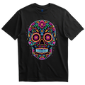 Playera negra calavera neón floral fucsia