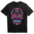 Playera negra calavera neón contorno naranja