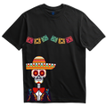 Playera negra catrín charro con papel picado