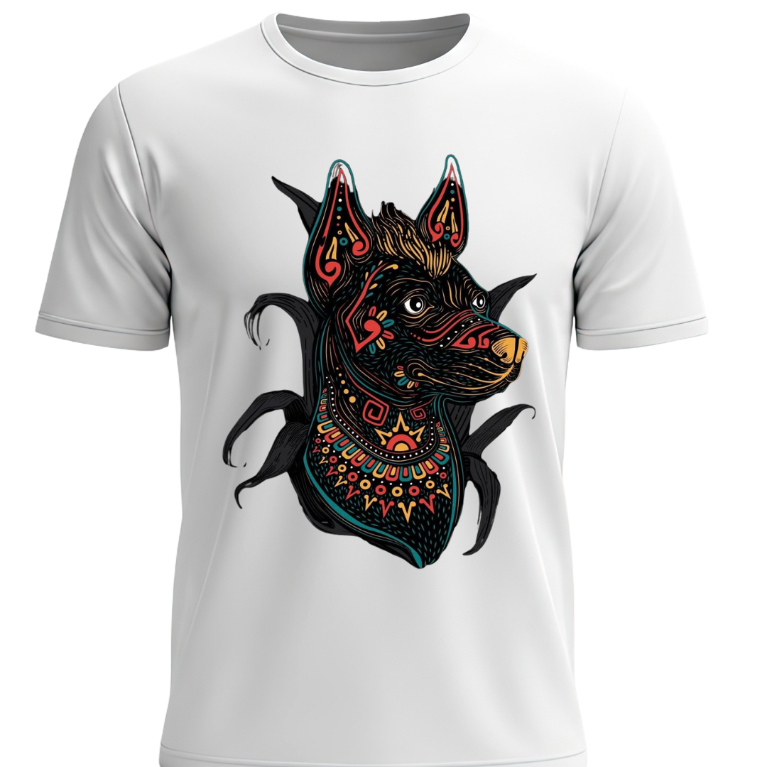 Playera blanca Xoloitzcuintle prehispánico Día de Muertos