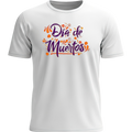 Playera blanca Día de Muertos caligrafía morada