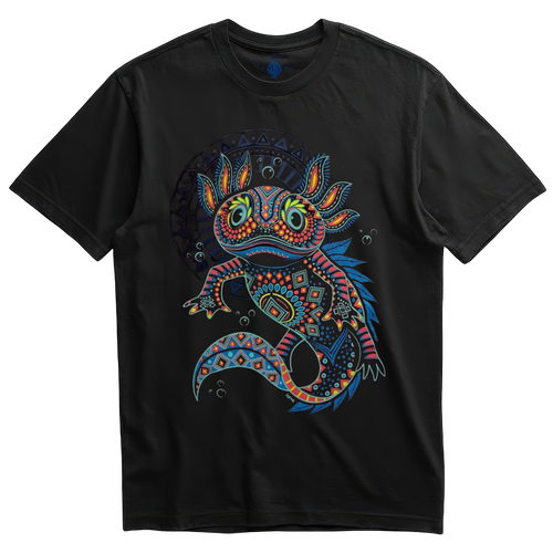 Playera negra ajolote estilo huichol