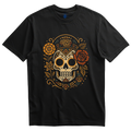 Playera negra calavera azteca con cempasúchil