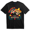 Playera negra pareja de calaveritas con sombrero