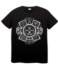 Calavera en piedra blanca con motivos prehispánicos