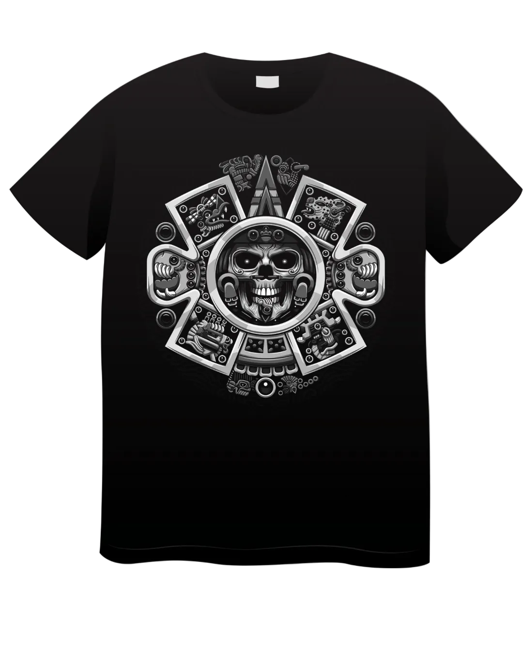 Calavera en piedra blanca con motivos prehispánicos